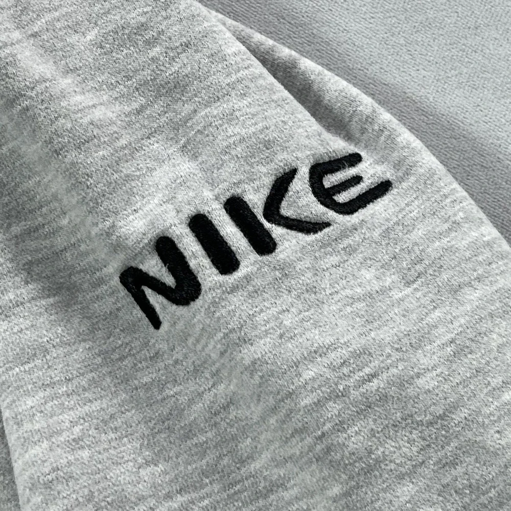 Y2K Nike Hoodie Mens XL Gray Fleece Kangaroo Pocket Pullover Arm Spell‎ Out